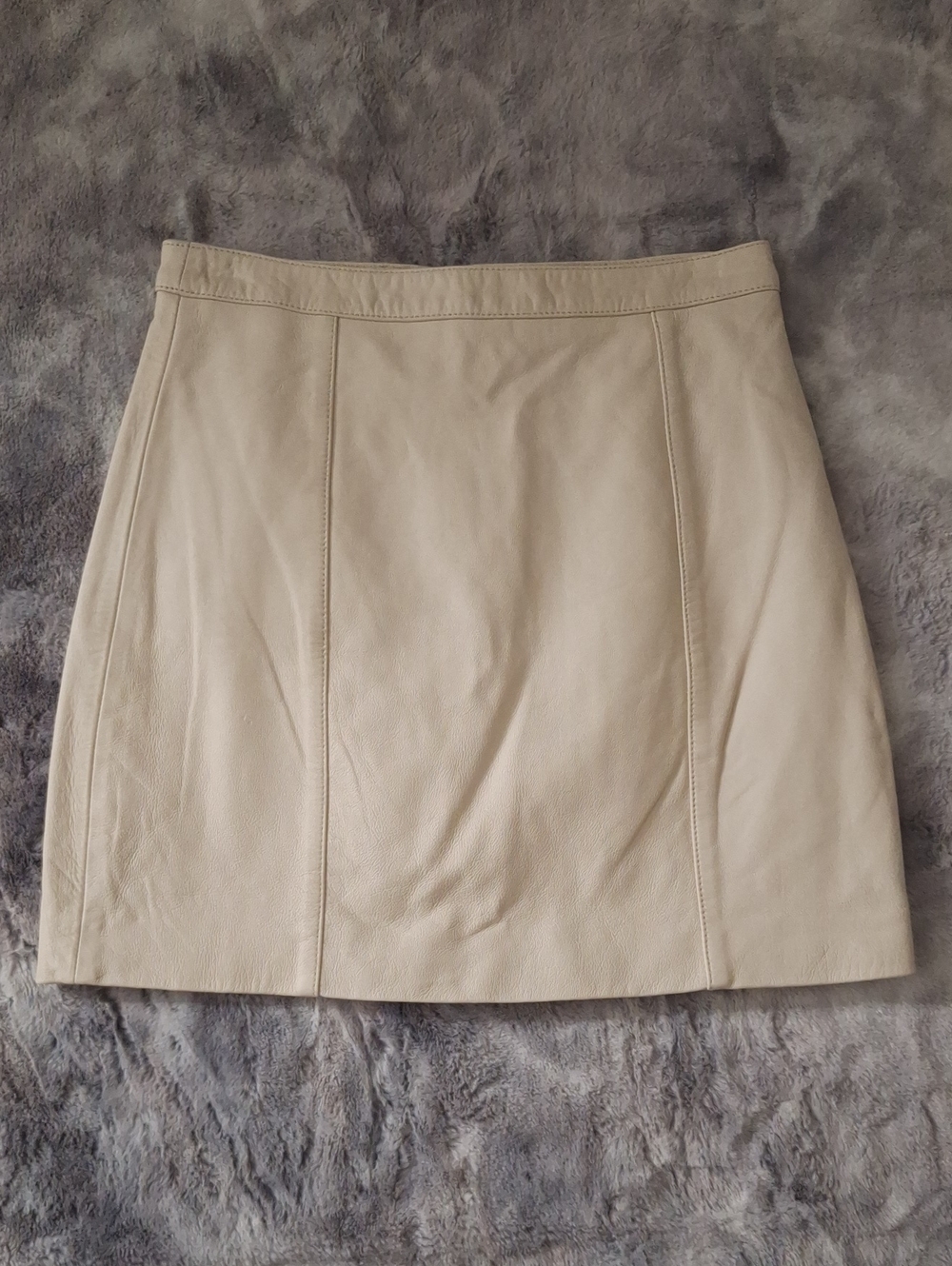 L'Academie Cream Leather Mini Skirt